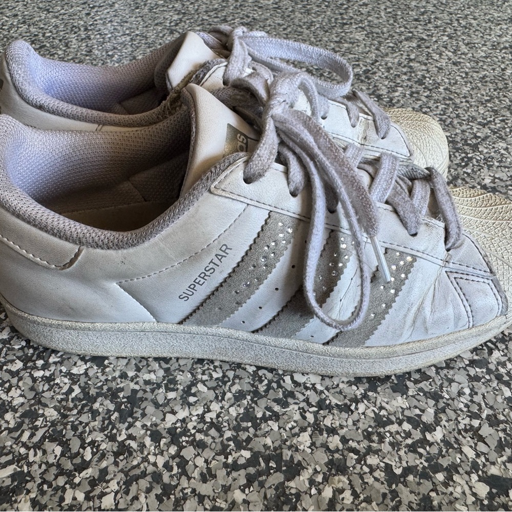 Adidas white and grey superstars